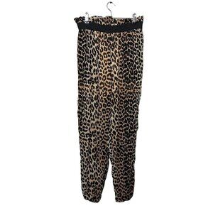 Ganni Leopard Animal Print Semi Sheer Cropped Pants Elastic Waist Womens Size XS